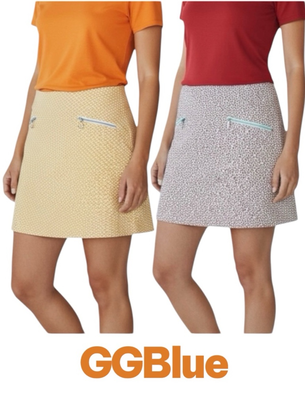 GGBlue Lot/2 Skirt Skort UPF 50+ Activewear Cherry & Orange Pull On Zip/Pocket